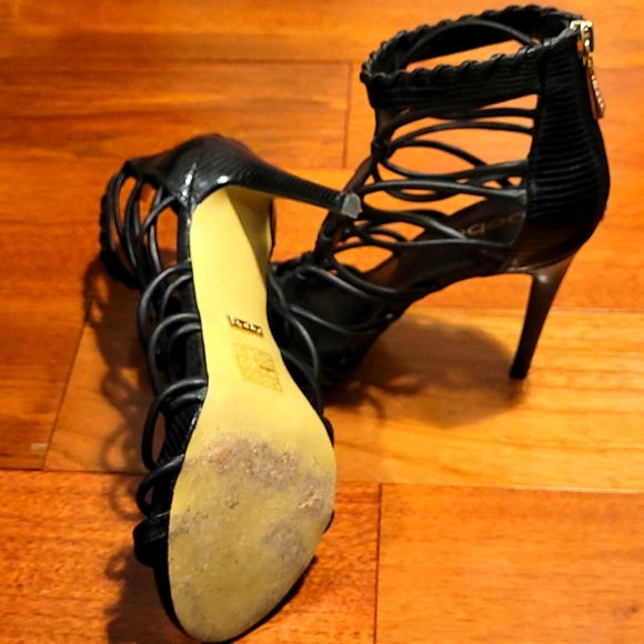 BEBE Strappy black leather heels in size 8 - Picture 7 of 10